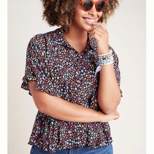ANTHROPOLOGIE MAEVE 3X plus size blouse Mallory blouse ruffle floral button top